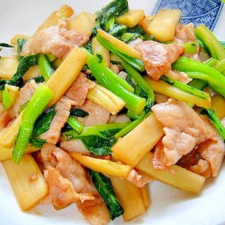 うどとかき菜豚肉の中華炒め